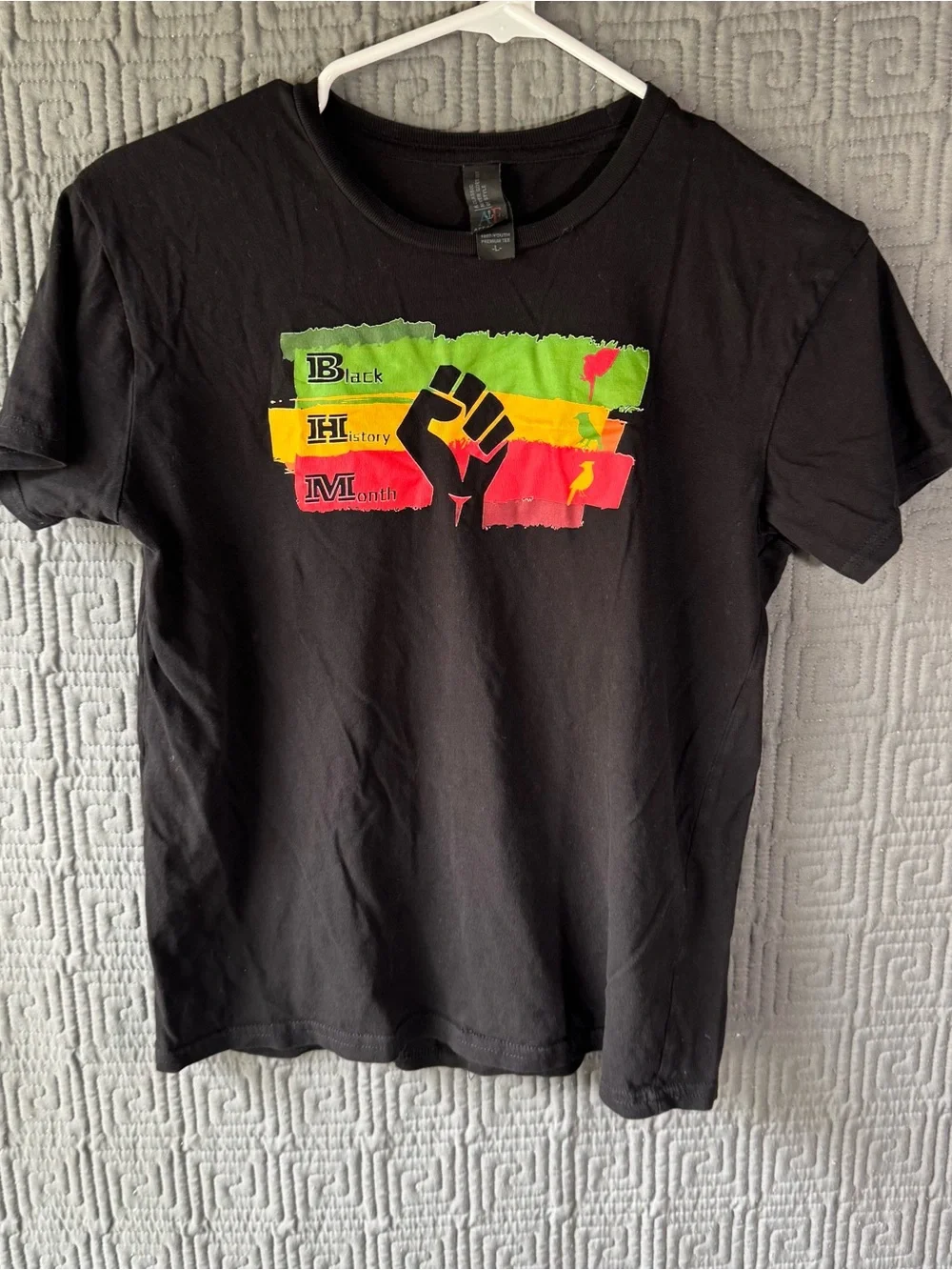 Black History Month Youth Large Shirt BHM Black Power Fist Pan African Tee AF